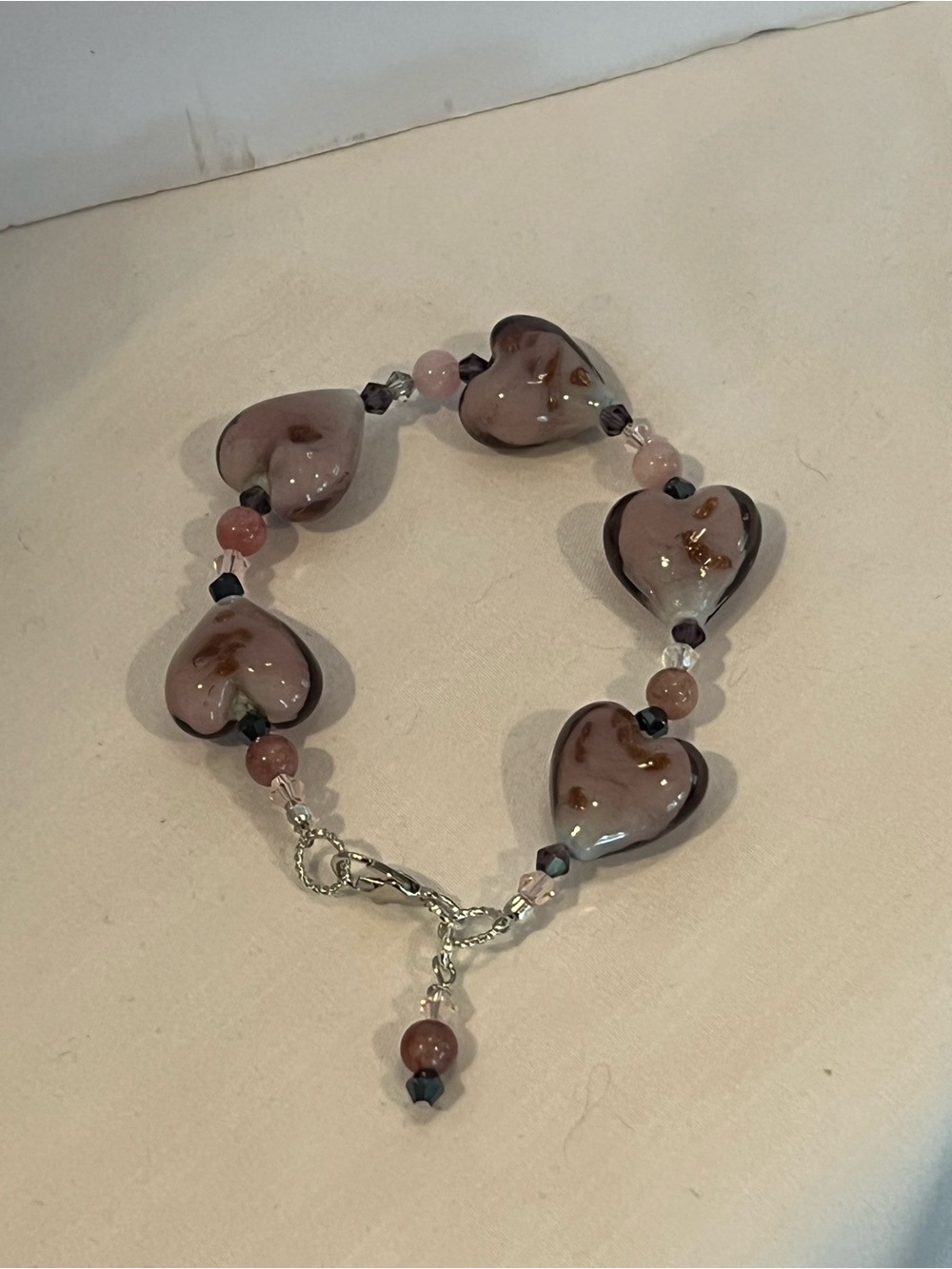 Handcrafted Pink Heart Bead Bracelet
